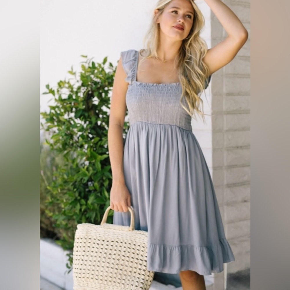 Ces Femme Gray Ruffle‎ Sleeves Dress Size Small